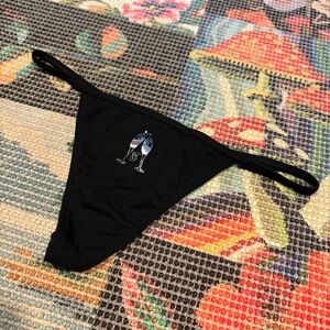 NEW Victoria’s Secret V-String Black & Silver Champagne Glass Toast NWOT Medium